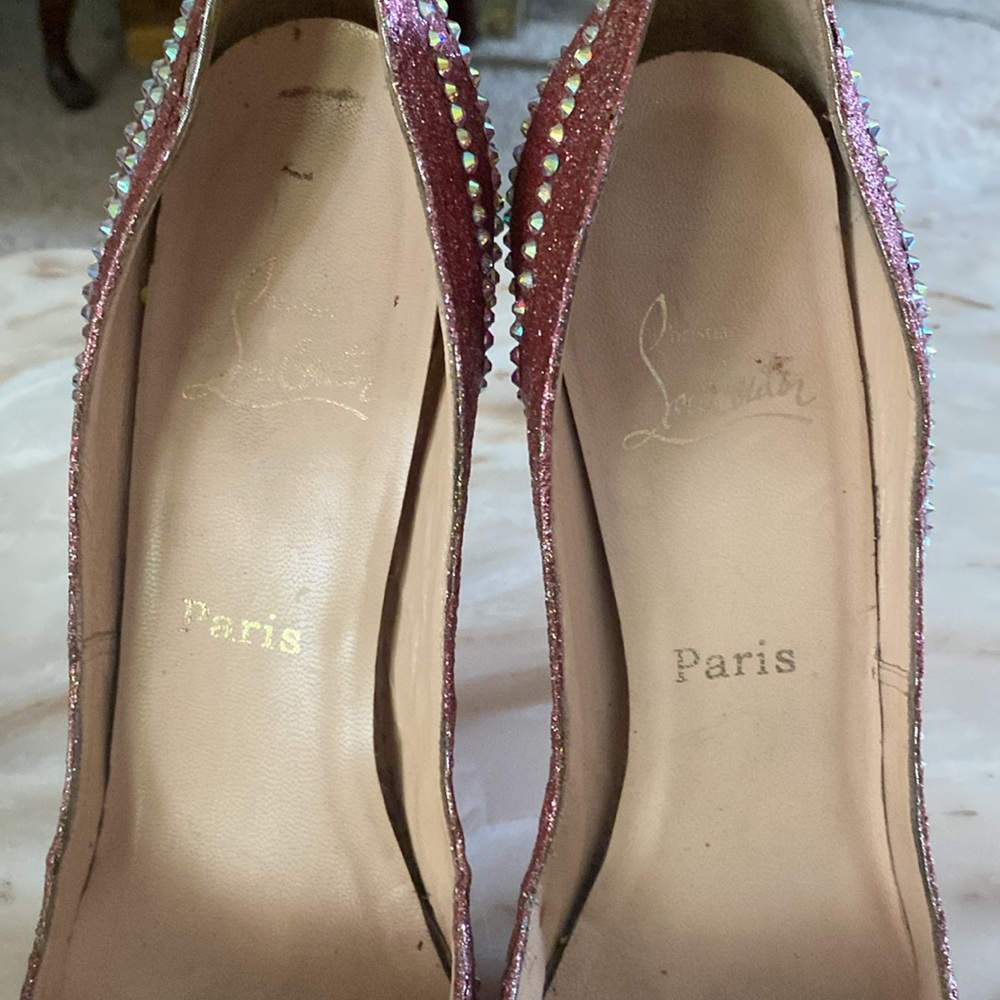 Christian Louboutin Custom Pink Rhinestone Heels Sz 39-1/2 - Picture 8 of 11